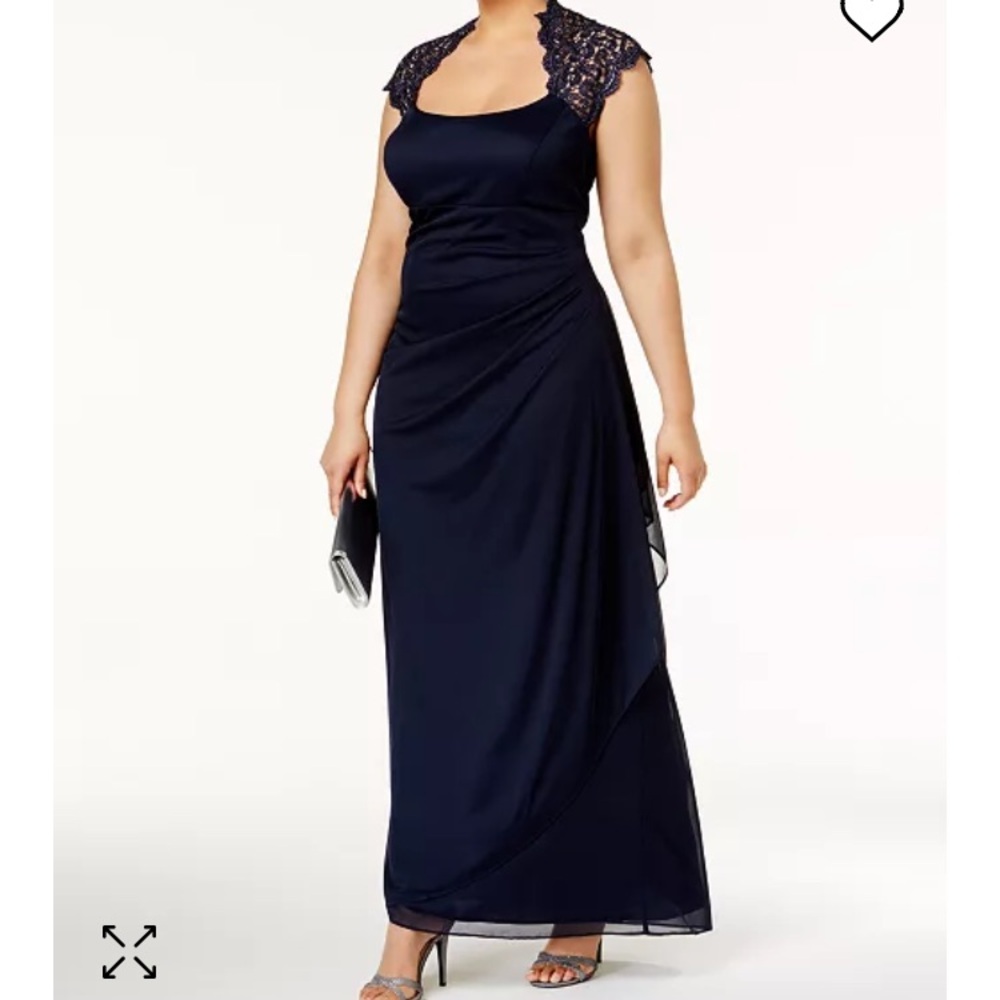 X By Xscape Dress Formal Ruched Lace Gown, Navy, Size 18W, NWT